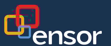 Sensor logo with overlapping red, yellow, and blue squares on a dark blue background.