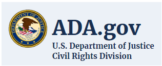 Department Of Justice logo with web address for Americans with Disabilities Act Disabilities website