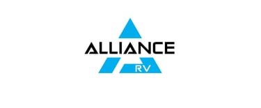 Alliance RV logo featuring a blue stylized A with black text on a white background.