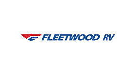 Fleetwood RV logo featuring a red and blue stylized wing icon and bold blue text.