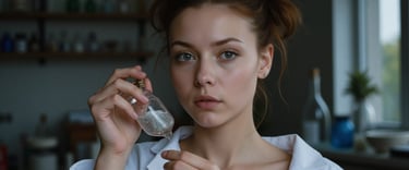 a woman in a white shirt holding a bottle of water