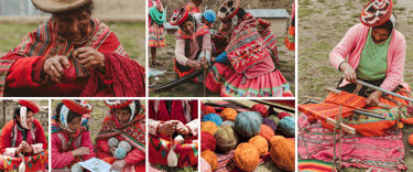 Collage de imágenes del trabajo diario de miembros de la Cooperativa Artesanal de Ollantaytambo