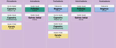 a table with a calendar showing the dates of the events