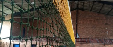 Una malla de voleibol con el cuadro pequeño de dos colores (Verde y Amarillo)