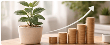a planter with a plant in front of a plant