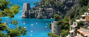 Amalfi Coast with cliffs and the turquoise Tyrrhenian Sea