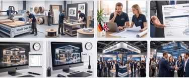 World Expo Pro turnkey exhibition stand services: from 3D design and wooden manufacturing to final trade show installation