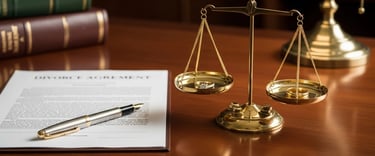 Conceito jurídico de divórcio e dissolução de união estável com balança da justiça