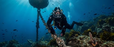Reparación anclaje submarino de baliza en el mar