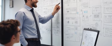 A hand holding a smartphone displaying a webpage titled 'Creating a Brand' with navigation options like Home, Discovery, Members, and Topics. The background is out of focus, providing a neutral setting.