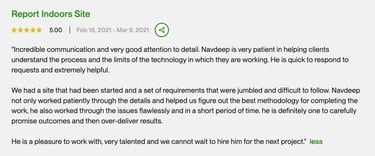 5 star Upwork testimonial for website work