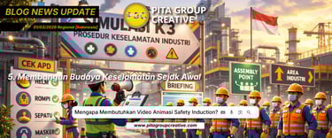 Industrial workers at an assembly point for a safety induction video briefing at a factory site.