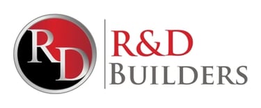 Official logo for R&D Builders company featuring a red and black circular emblem.