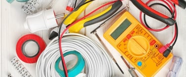 a bunch of electrical equipment that is on a table