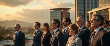 personas que estan visionando el futuro viendo hacia el cielo en el atardecer