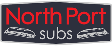 North Port Subs restaurant logo featuring red text and submarine sandwich illustrations.