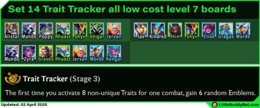 Teamfight Tactics TFT Set 14 Cyber City Trait Tracker augment low cost boards level 7 no legendaries