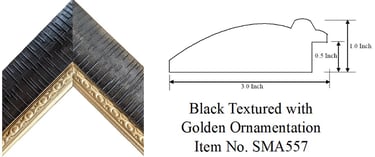 Black Textured with Golden Ornamentation Picture Frame
