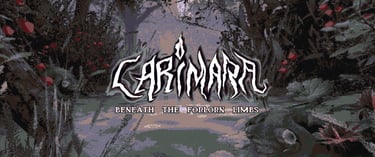 key art for carimara: beneath the forlorn limbs. an eerie, polygonal forest with the game's title.
