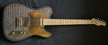 Sobek's Tele Telecaster style dark industrial guitar. Full front view.