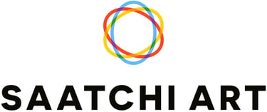 Saatchi Art logo featuring a colorful interlocking circle symbol above bold black typography.