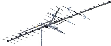 A high-gain outdoor digital TV antenna with long range Yagi design for UHF and VHF signal reception.