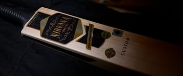 Hand-finished Nirvana cricket bat crafted in the Surat atelier.