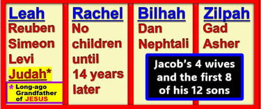 Jacob’s 4 wives and the full list of his 12 sons & 1 daughter.