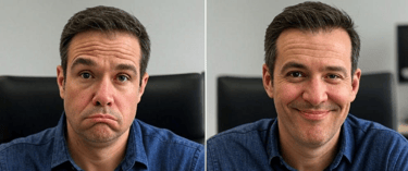 sad/happy comparison of candidate facial expression, before a mock interview and after
