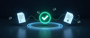 a green tick and two documents