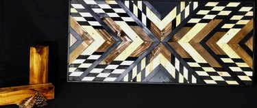 Contemporary Geometric Wall Art, Wood Wall Art, Wooden Mosaic, Dark Wall Decoration. Modern Wooden A