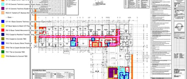 Detailed first floor architectural plan for Homewood Suites by Hilton featuring a color-coded legend for flooring materials