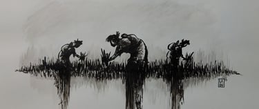 a man is working on a field with a group of people