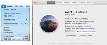 "Finder" window and "About this Mac window