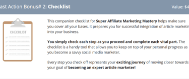 a checklist  as a bonus for purchasing super affiliate marketing mastery
