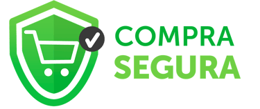 Selo verde de "Compra Segura" com ícone de carrinho de compras protegido por escudo, indicando que o