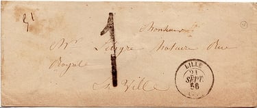 1856 : Lettre de LILLE pour LILLE en port dû.