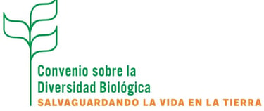 Convenio sobre la Diversidad Biológica logo with green plant icon and Spanish environmental text.