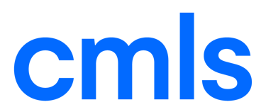 CMLS logo in blue sans-serif lowercase letters on a solid black background.
