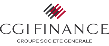 CGI Finance logo of Groupe Societe Generale featuring a grey and red square icon on a black background.
