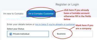crypto testnet register or login on contabo