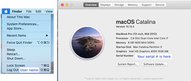 "Finder" window and "About this Mac window