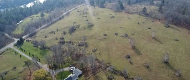 Drone image of a rural property; environmental impact study in Minden Hills, Haliburton.