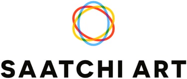 Saatchi Art logo featuring a colorful interlocking circle symbol above bold black typography.