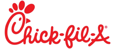 Red Chick-fil-A logo with a chicken head illustration on a solid black background.