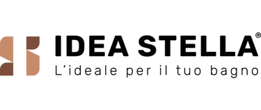 Idea Stella logo with modern bathroom furniture branding on a dark background.