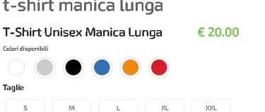 prezzo taglie e colori per t-shirt a maniche lunghe