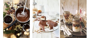 a table with a chocolate cake and a cup of coffee
