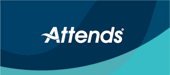 logo of a rounded rectangle with different shades of blue and the word attends in the middle 