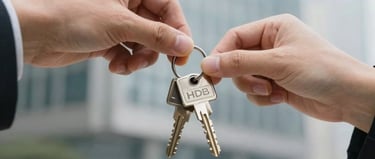 Handing over house keys for a new Singapore HDB BTO flat collection